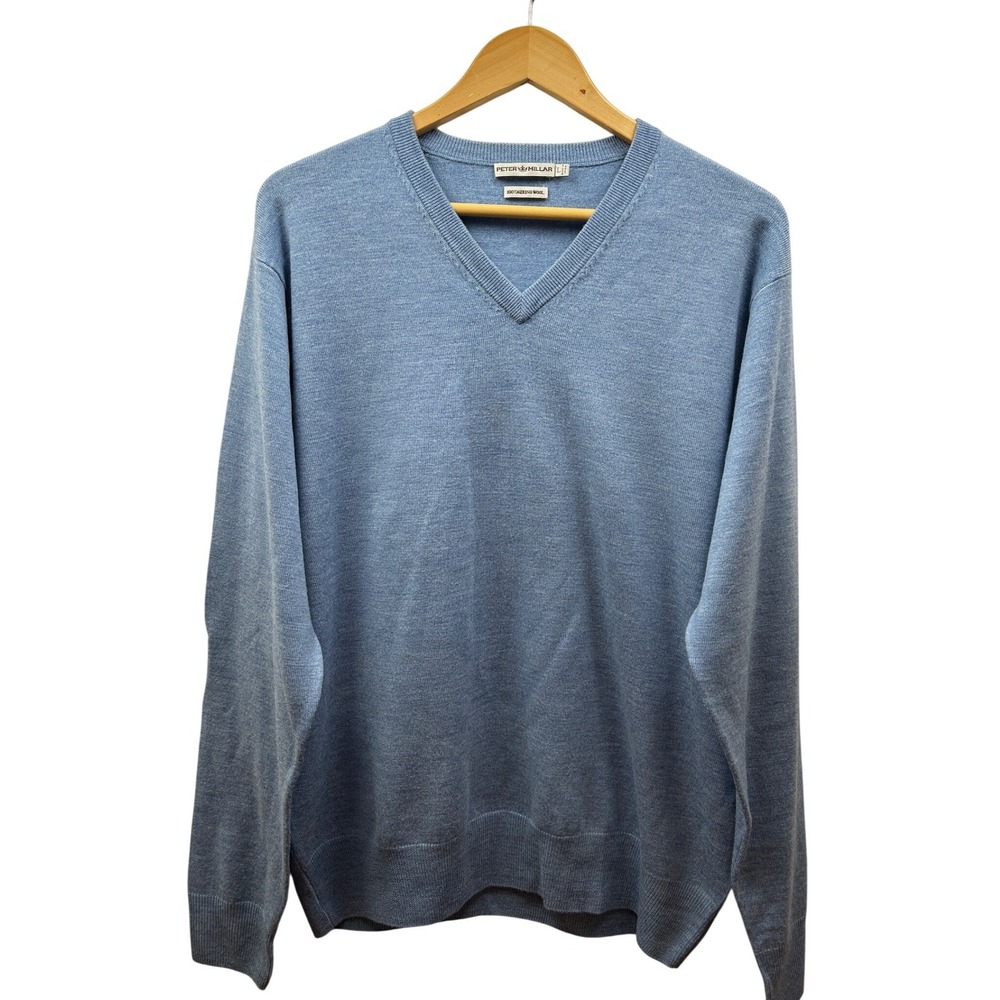 Peter Millar Merino Wool V-Neck Sweater Mens L Blue Italian Wool Preppy Classic